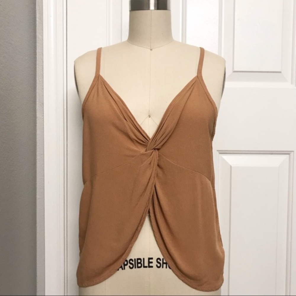 Final Touch Viscose Ruched Front Crop Belly Tank Top In Copper Brown Orange